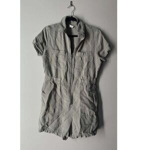 Nicole Miller Linen Romper 8 Sage Green Zip Front Euro Summer Resortwear Boho